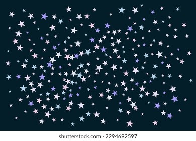 Abstract star of confetti. Falling starry background. Random stars shine on a black background. The dark sky with shining stars. Flying confetti. Suitable for your design, cards, invitations, gifts. 
