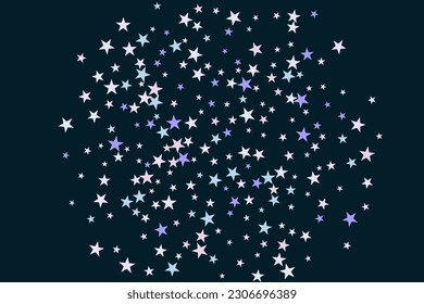 Abstract star of confetti. Falling starry background. Random stars shine on a black background. The dark sky with shining stars. Flying confetti. Suitable for your design, cards, invitations, gifts. 