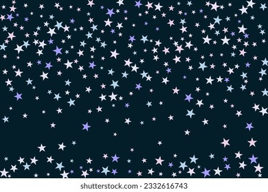Abstract star of confetti. Falling starry background. Random stars shine on a black background. The dark sky with shining stars. Flying confetti. Suitable for your design, cards, invitations, gifts. 