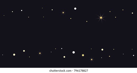 Abstract star of confetti. Falling starry background. Random stars shine on a black background. The dark sky with shining stars. Flying confetti. Suitable for your design, cards, invitations, gifts.