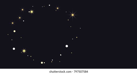 Abstract star of confetti. Falling starry background. Random stars shine on a black background. The dark sky with shining stars. Flying confetti. Suitable for your design, cards, invitations, gifts.