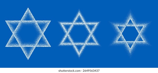 Abstract Star of David with six corners. Dotted art design stars as logo or icon. A white figures on the blue background.