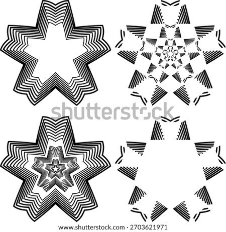 Abstract Star Design. Abstract Star. Hypnotic fascinating image. Vector illustration. Geometric optical illusion. Element for graphic web design. Template for print, textile, wrapping, decoration.