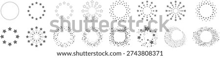Abstract Star and Dot Circular Frames and Radial Patterns in Grayscale. Minimalist Vector Graphic Design Elements Collection for Borders, Backgrounds, and Decorative Usage.