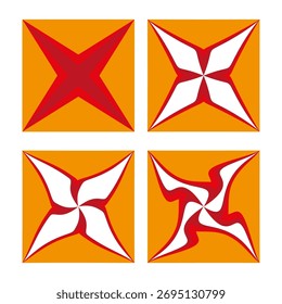 Abstract star elements. Dynamic swirl pattern. Orange red colors. Vector vibrant geometric.