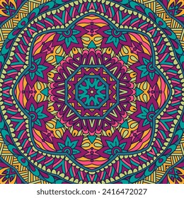 Abstract star geometric art rosette colorful seamless mandala flower ornamental. Mexican design festive. Geometric paisley medallion pattern.