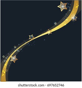Abstract star geometric polygonal wave banner texture background in gold black color. 