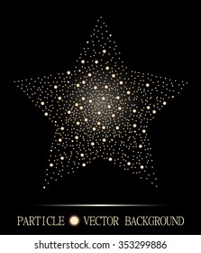 Abstract star of glowing light particles on black background. Atomic technology design. Style background for presentations, cards, scientific and jewelry design. Vector illustration