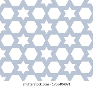 Abstract star and hexagon geometric seamless pattern. Mosaic background. Linear geo shape infinity backdrop. Polygon wrapping paper. Vector illustration.  