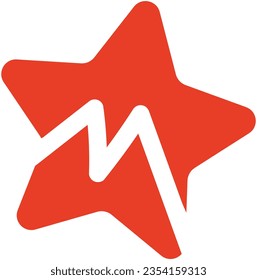 Resumen del diseño de iconos de estrella sobre fondo blanco. Ilustración del logotipo con fines comerciales. El logo es rojo. Cartel de icono de la silueta M con estrella y letra. Imagen minimalista elegante y moderna