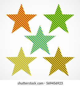 Abstract star icon in line style. Set of colored stars, isolated on light background. Vector illustration.