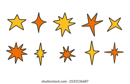 Abstract Star Icons Set. A collection of 9 abstract star icons in various shapes and colors, perfect for adding shine and energy to creative projects