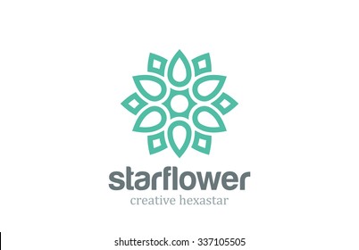 Abstract Star Linear Shape Logo design vector template. Flower Logotype concept outline icon.