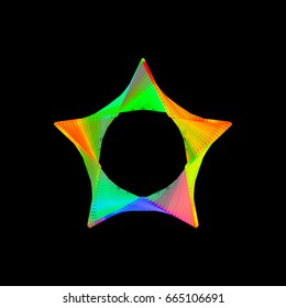 Abstract star of lines. Isolated on black background. Vector colorful illustration. 