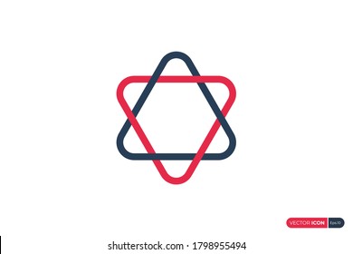 Abstract Star Logo. Blue and Red Geometric Rounded Line David Icon isolated on White Background. Flat Vector Illustration Design Template Element