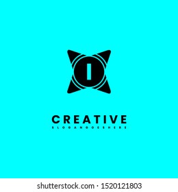 abstract star i logo letter with circle shape isolated on cyan background design concept
