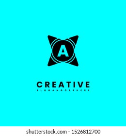 abstract star A logo letter with circle shape isolated on cyan background design concept