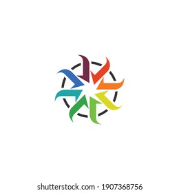 Abstract star logo in rainbow colors.