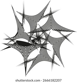 Abstract star mesh. Concentric curved lines. Geometric optical art. Black on white. EPS 10.