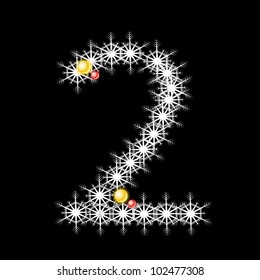 Abstract star Number 2 alphabet character on the black background.