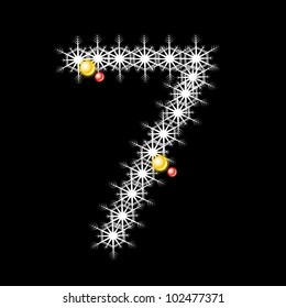 Abstract star Number 7 alphabet character on the black background.