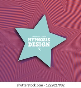 Abstract star optical illusion. Creative banner with geometric lines and 3d effect. Hypnosis infinity pattern for cover, poster, promo, web. Vector striped background with blue star. Wavy design