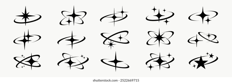 Vetor de conjunto de design de órbita estelar abstrata. Conjunto de órbita de estrela abstrata em vários projetos. Coleção de vetores de órbita estelar abstrata. Conjunto de vetores de órbita estelar abstrata.