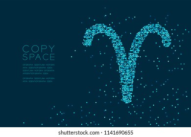 Abstract Star pattern Aries Zodiac sign shape, star constellation concept design blue color illustration isolated on dark blue background with copy space, vector eps 10