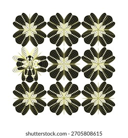 Abstract star pattern. Black gold element. Geometric flower Vector. Optical spiral shape.