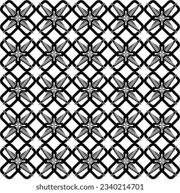 Abstract star pattern forming flower. Seamless vector background. Black and white diagonal texture. Graphic vintage pattern.
