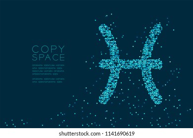 Abstract Star pattern Pisces Zodiac sign shape, star constellation concept design blue color illustration isolated on dark blue background with copy space, vector eps 10