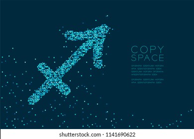 Abstract Star pattern Sagittarius Zodiac sign shape, star constellation concept design blue color illustration isolated on dark blue background with copy space, vector eps 10