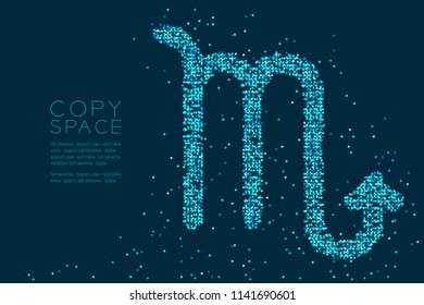 Abstract Star pattern Scorpio Zodiac sign shape, star constellation concept design blue color illustration isolated on dark blue background with copy space, vector eps 10