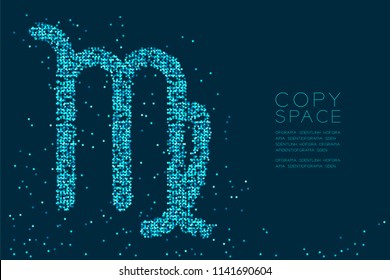 Abstract Star pattern Virgo Zodiac sign shape, star constellation concept design blue color illustration isolated on dark blue background with copy space, vector eps 10