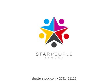 Abstract Star and People Logo. Colorful Five Star Icon Abstract People Logo isolated on white background. Flat Vector Logo Design Template Element.