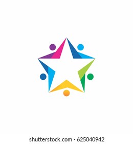 abstract star people teamwork icon logo
