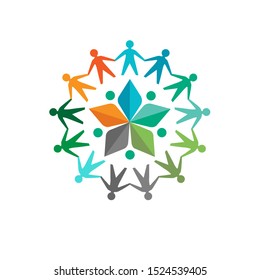 abstract star people vector emblem for education, social community