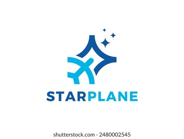 abstract star with plane logo design vector