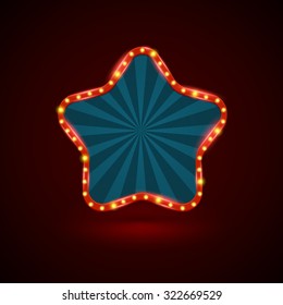 Abstract star retro light banner with light bulbs on the contour. Vector illustration. Can use for promotion advertising.