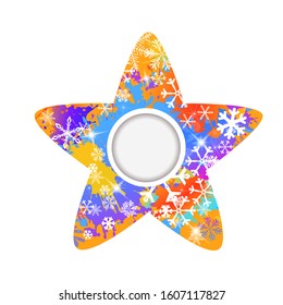 Abstract star with a round frame. Mixed media. Vector illustration