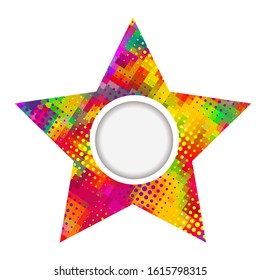 Abstract star with a round frame. Mixed media. Vector illustration