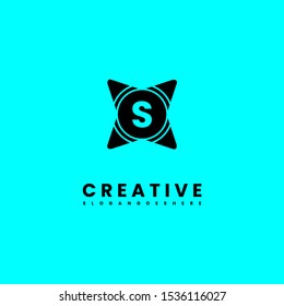 abstract star S logo letter with circle shape isolated on cyan background design concept