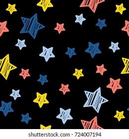 Abstract star seamless pattern background. Childish handcrafted wallpaper for design card, wallpaper, album, scrapbook, holiday wrapping paper, textile fabric, bag print, t shirt etc.