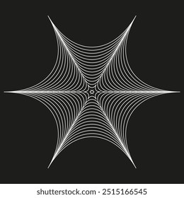 Forma de estrella Abstractas. Líneas blancas concéntricas. Fondo negro. Diseño geométrico simétrico.