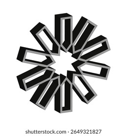 Abstract star shape. Geometric radial pattern. Three dimensional element. Vector modern design