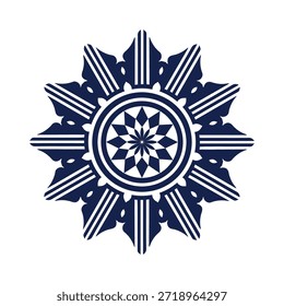 Abstractas diseño de logotipo Sunburst en forma de estrella. Ornamento geométrico de pétalos afilados para la agencia espiritual, de bienestar o creativa