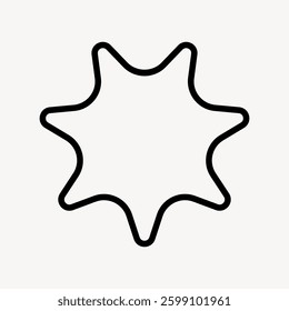 Abstract star shape with wavy edges. Simple black outline on a white background. Minimalist star design with unique wavy star outline. Minimal shape vector.