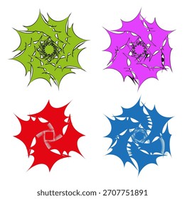 Abstract star shapes. Dynamic spike pattern. Colorful floral Vector set. Geometric modern graphic.