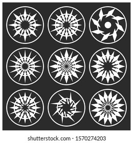 Abstract star shapes symbols. White stars on a black background. Icon vector illustration.