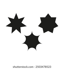 Abstract star shapes. Three different designs. Simple black and white style. Geometric vector illustration.